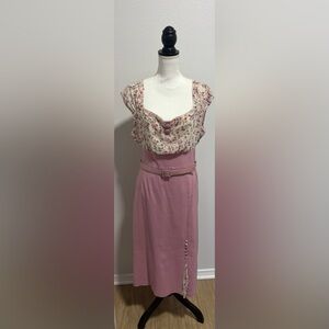 Bettie Page Pink Dress w/Pink & Blue flowers XL, Vintage Glam Pinup Girl